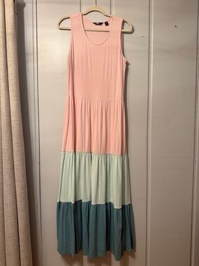 Lands' End Pink Mint Teal Tiered Maxi Dress